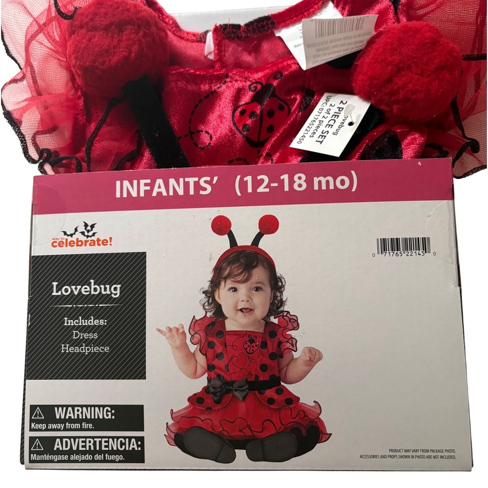 Way to Celebrate Lovebug Ladybug Costume Set Red Black Infants 12-18 Months